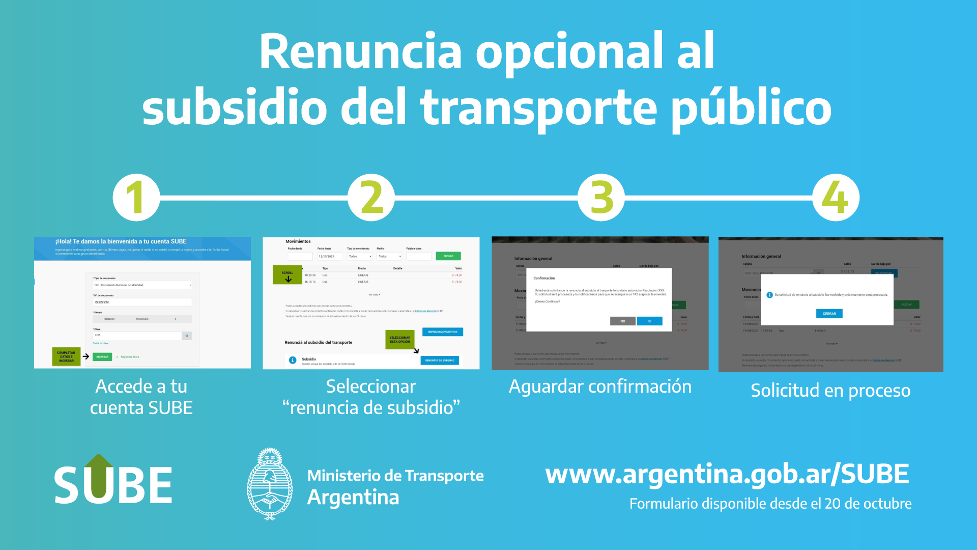renuncia al subsidio del transporte público