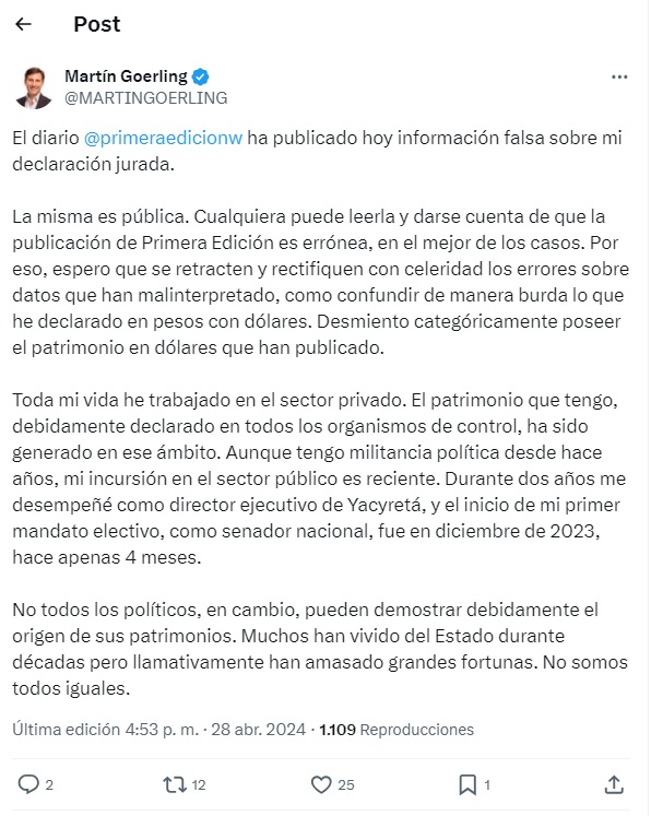 El descargo de Goerling.