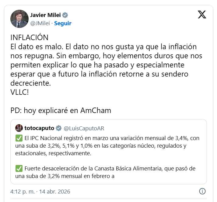 el posteo de milei en x.